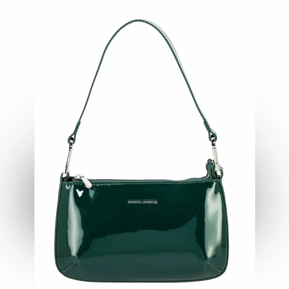 David Jones Green Patent Leather Shoulder Bag Small Baguette Purse NWT - Picture 5 of 9